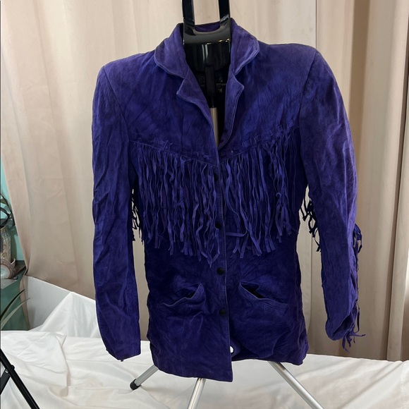 Leather city Jackets & Blazers - Vintage Elegant Purple Fringe Women's Leather jacket